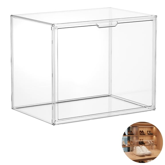 Large Acrylic Display Case for Shoes, 15.7 x 11.8 x 9.8 in, Stackable Acrylic Storage Bin with Strong Attachment Door, Clear Display Box for Collectibles, Figures
