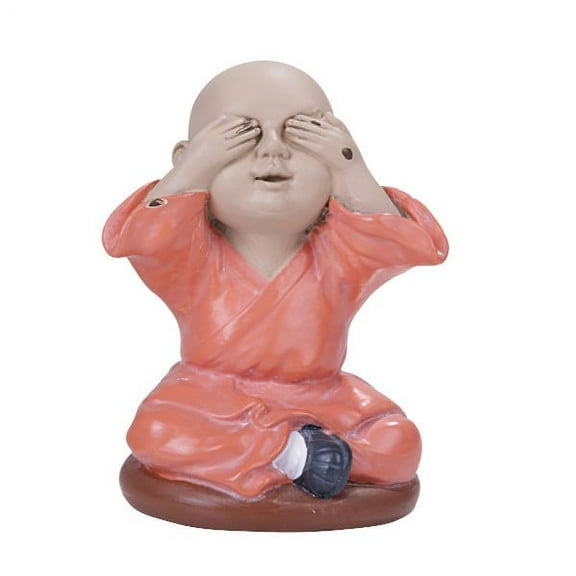 Seated Colorful Joyful Monk Cover Eyes Baby Buddha Resin Figurine