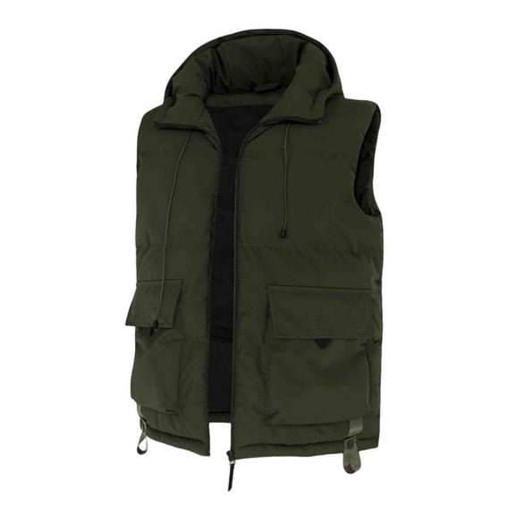 LpwkSSA Men's Thermal Coat Fleece lined Thick Stand Up Collar Hooded Vest Windproof Plus Size Sleeveless Cotton Jacket Green L
