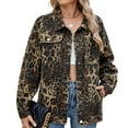 thumbnail image 3 of Women Casual Long Sleeve Lapel Button Outerwear Loose Boyfriend Style Jacket Fashion Denim Jacket Leopard Print S, 3 of 9