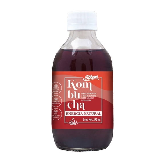 Bebida fermentada Sólem kombucha de té negro energía natural jamaica y hierbabuena 290 ml