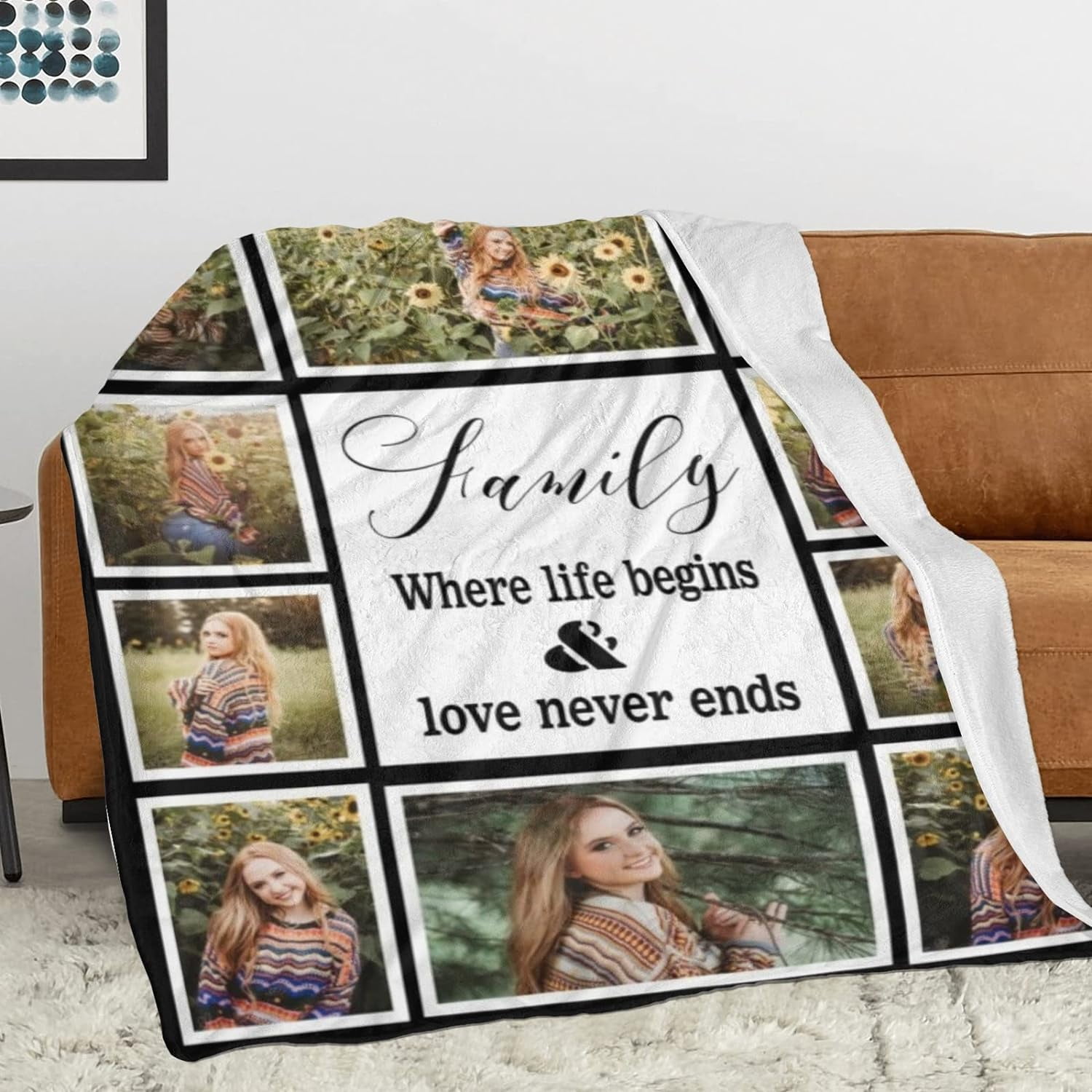 Custom Blanket with Text Photo Collage Customized Blankets with Pictures, Personalized Throw Blanket for Father, Mom, Kids, Dogs, Friends Couple or Lover as Christmas Birthday Gift