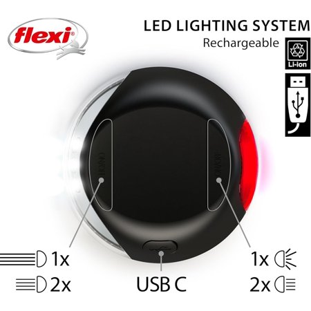フレキシリード 伸縮リード LEDライト ブラック/ライトグレー USB充電式 犬用リード アクセサリー 懐中電灯 夜の散歩 安心・安全 ＼当店限定レビュー特典付／