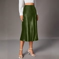 thumbnail image 5 of Skirts For Women Midi Length Elegant Satin Skirt High Waist Silky Fishtail Skirt Glossy Fake Silk Mid-Calf Skirt For Commute Party Outings Army Green S, 5 of 7
