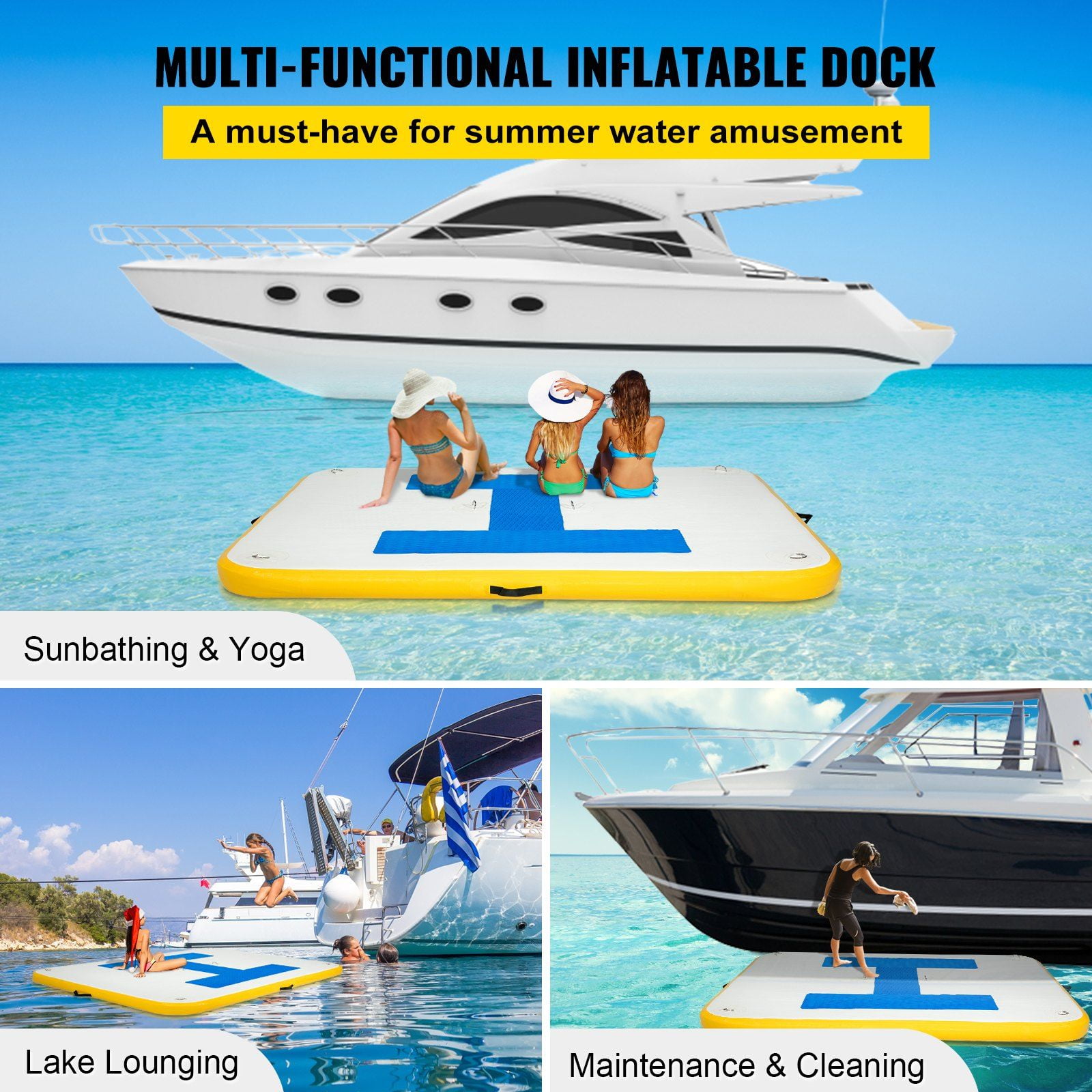 Inflatable Floating Dock Platform 8x5 ft with Electric Air Pump