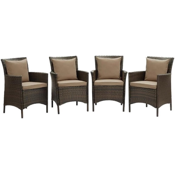 Pemberly Row   Patio Dining Arm Chair in Brown and Mocha (Set of 4)