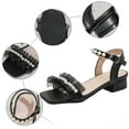 thumbnail image 5 of Mepaouo Girls Sandals Low Chunky Heels Dress Pumps Ankle Strap Square Open Toe Wedding Party Shoes, 5 of 7