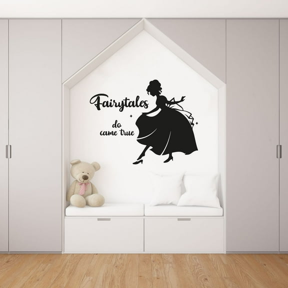 Fairytales Do Come True Quote Cute Little Princess Silhouette Disney Movie Princess Quotes Vinyl Wall Art Wall Decal Wall Sticker Home Decoration Design Kids Girls Room Wall Décor Size (10x10 inch)