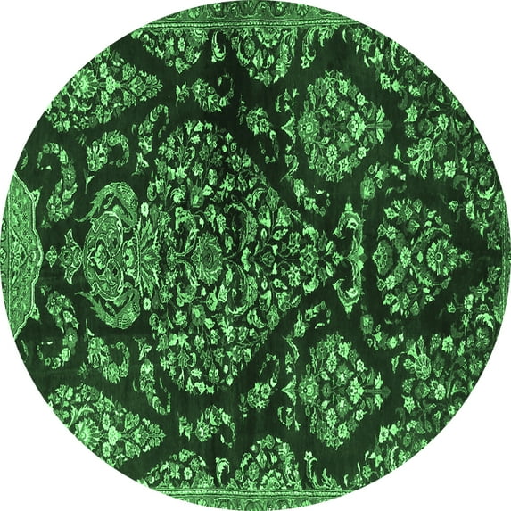 Ahgly Company Indoor Round Persian Emerald Green Traditional Area Rugs, 4' Round