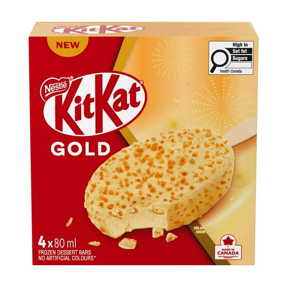 Kitkat Gold, Luxurious Wafer Flavoured Frozen Dessert Bars, Crunchy White Chocolatey Coating, Crushed Wafer Pieces & Golden Caramel Pieces, Prepared in Canada, 320 mL