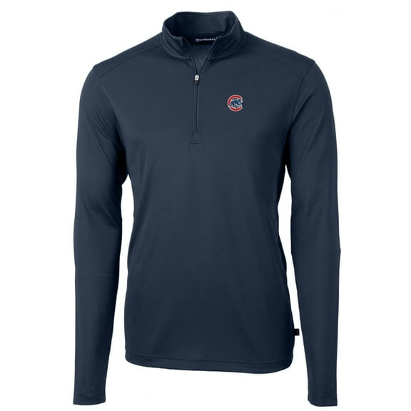 Men's Cutter & Buck Navy Chicago Cubs Big & Tall Virtue Eco Pique Quarter-Zip Pullover Jacket