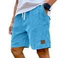 thumbnail image 2 of Men's Corduroy Shorts Lightweight Drawstring Waist Cargo Shorts Pants Summer Beach Sky Blue L, 2 of 4