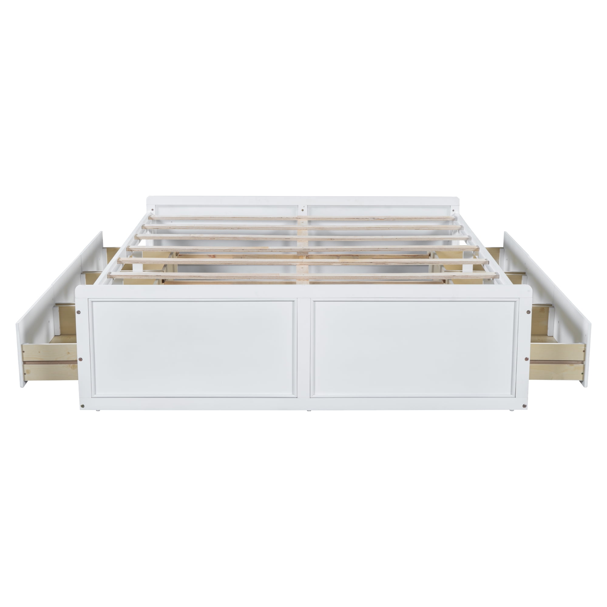 Euroco Wood Queen Size Platform Bed with 6 Drawers for Living Room, White