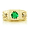 thumbnail image 2 of Gem Stone King 1.68 Ct Green Simulated Emerald Diamond 18K Yellow Gold Plated Silver Men's Ring, 2 of 5