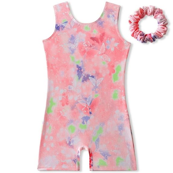 Butterfly Girls Floral Leotards Gymnastics Dance Biketards Matching Hair Scrunchie Child 3-10 Years Old