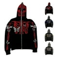 thumbnail image 2 of comerut Unisex Halloween Hoodie Rhinestone Ghost Skeleton Pattern Zipper Closure Hooded Pockets Long Sleeves Party Cosplay Costume Fall Winter Jacket, 2 of 8