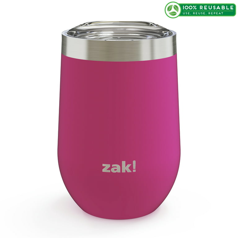 Zak Designs Palisades Stainless Steel Vacuum Insulated 11.5 oz Wine Tumbler  with Lid for Outdoors Indoors 