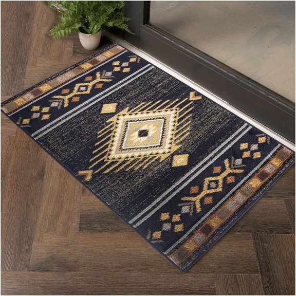 JERFIT Southwestern Area Rug 2x3 Feet, Black Tribal Design Modern Accent Rug for High Traffic Areas, Non-Slip Polypropylene Rug for Entryway, Kitchen, Dorm