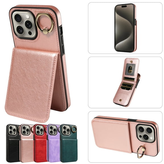 TECH CIRCLE For iPhone 14 Pro Wallet Case with Card Holder, Thin Slim PU Leather Finger Ring Kickstand Shockproof Protective Magnetic Women Men Phone Cover for Apple iPhone 14 Pro 6.1" 2022,Rosegold