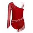 thumbnail image 2 of SiiRoh Girls Shiny Diamond Tassel Gymnastics Leotard Ballet Latin Jazz Dance Ice Skating Bodysuit Burgundy 12, 2 of 6