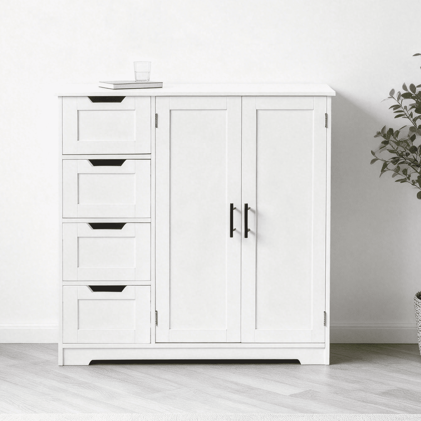 Ktaxon Wooden Bathroom Floor Cabinet with 4 Drawers & 1 Cupboard for Living Room Entryway, White