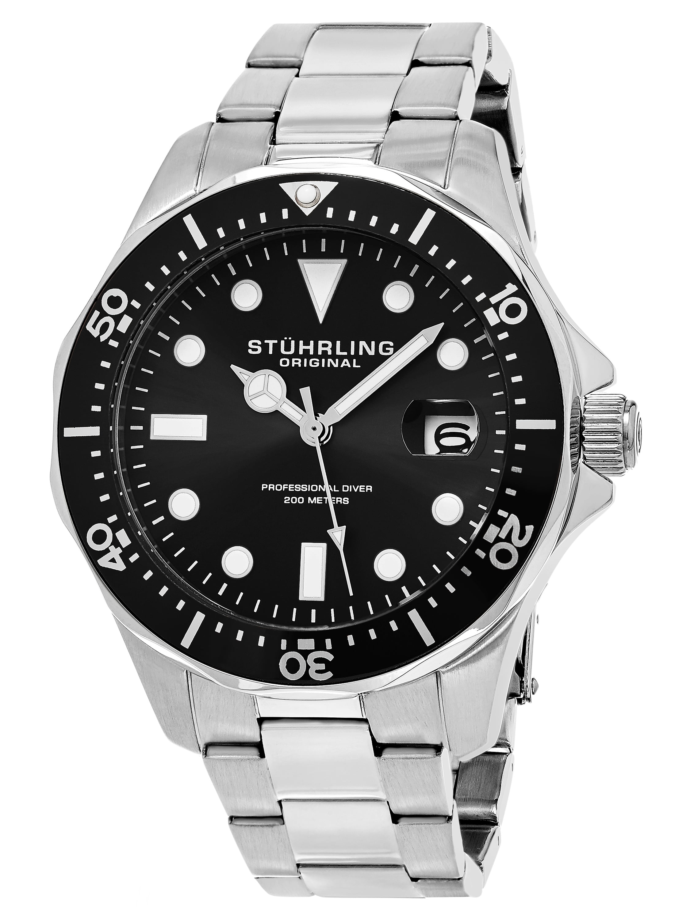 Stuhrling Original Aquadiver Mens Dive Watch Quartz Analog Waterproof Sports Watch Black Dial Date Display Swim Wrist... by Stuhrling Original