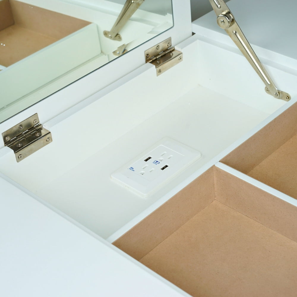 Hives & Honey Ainsley Vanity Desk with Make-Up organizer & integrated USB & power outlet, White