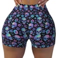thumbnail image 2 of Goofa Skull Flower Blue Printed Workout Shorts Women Seamless Scrunch Butt Lifting High Waisted Gym Booty Shorts Elastic Workout Shorts-Medium, 2 of 8