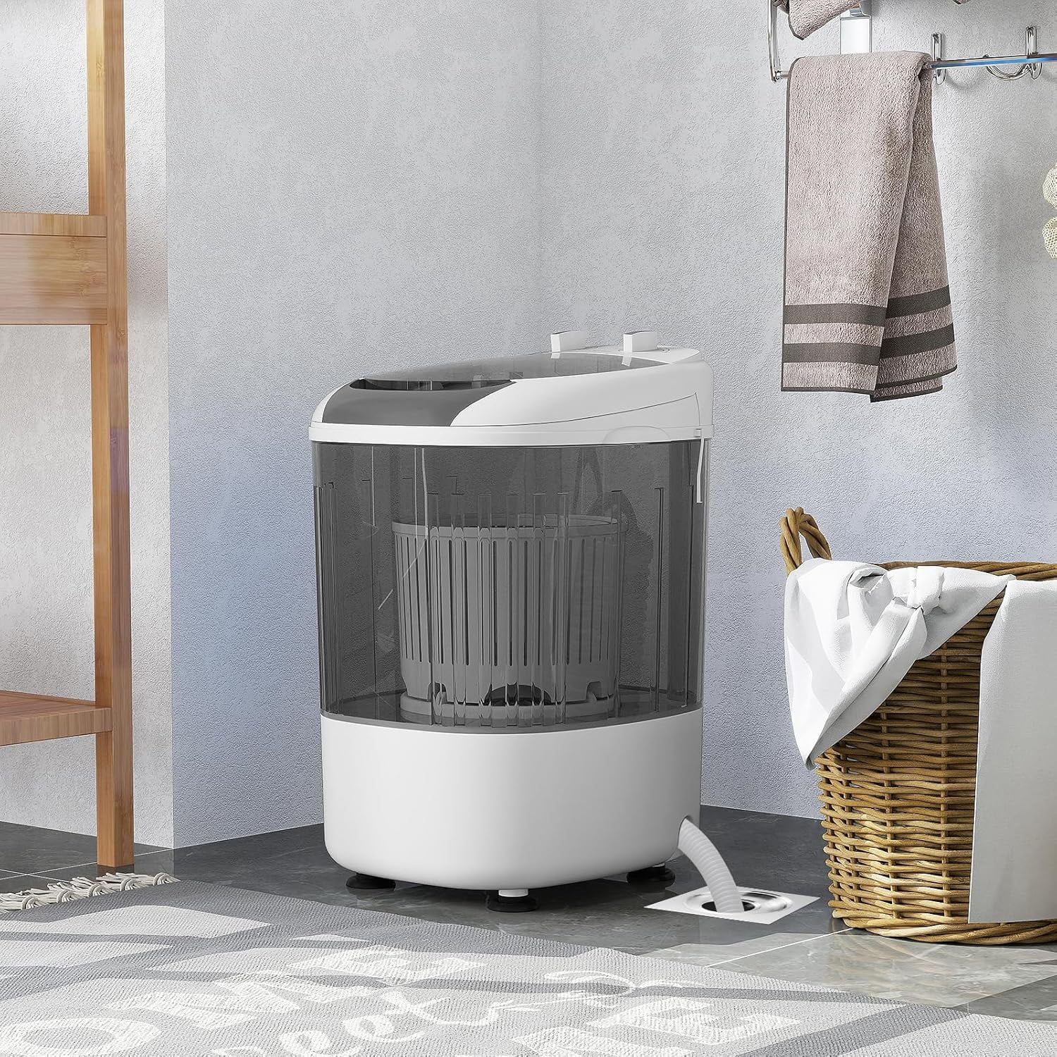 Mini Portable Washing Machine, 5.5 lbs Capacity, Compact Laundry Washer with Spin Tub & Drain Hose, Perfect for Apartment Dorms RV Home (Grey)