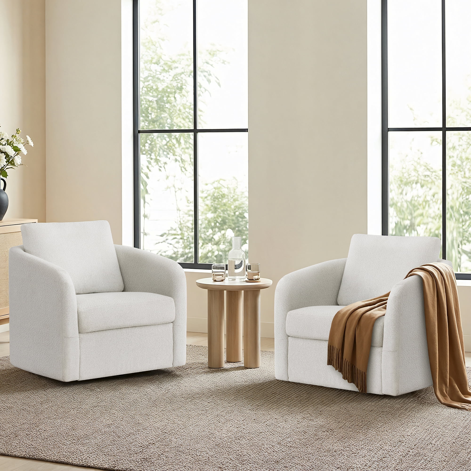 Spruce & Spring Modern Upholstered Swivel Barrel Accent Chair with Removable Slipcover White, Single Chair
