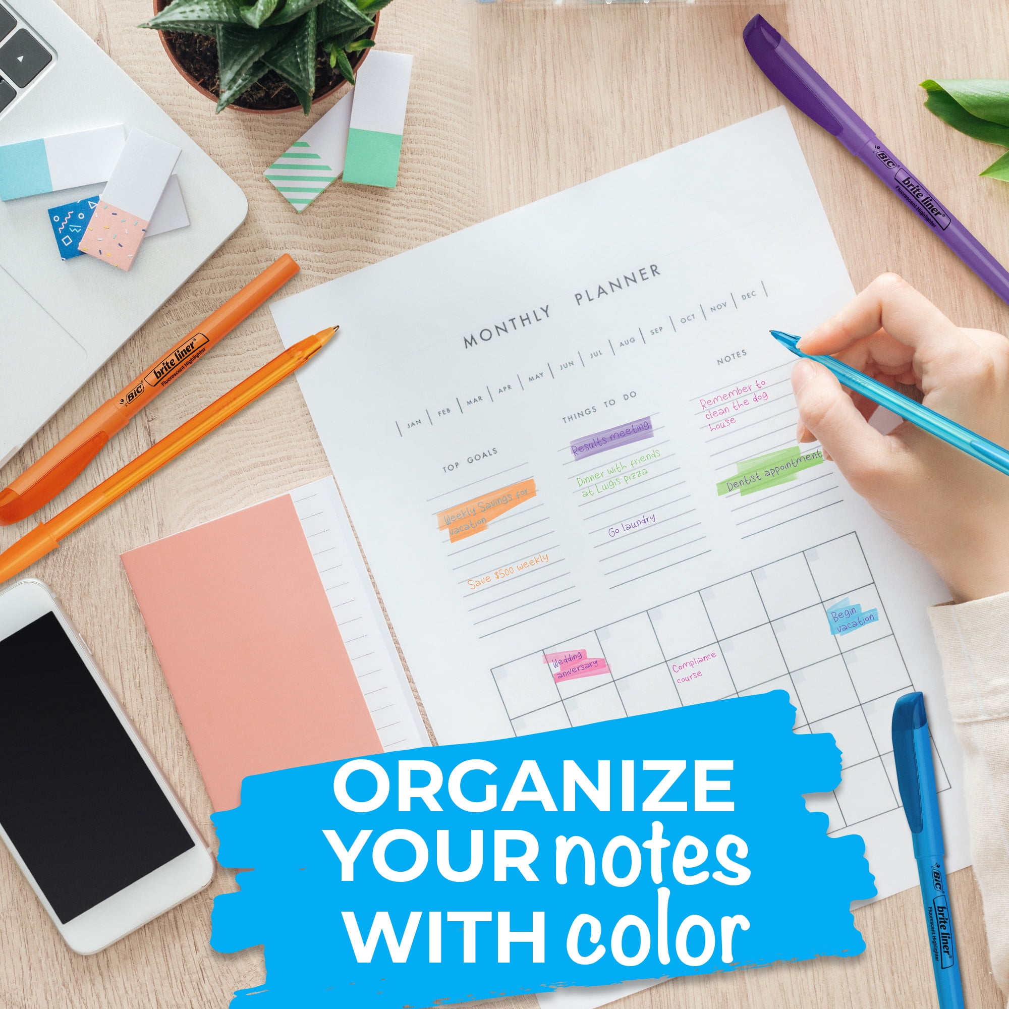 BIC Plan-It Set with 5 Cristal Ball Pens and 5 Brite Liner Highlighters, Assorted Colors, 10-Count