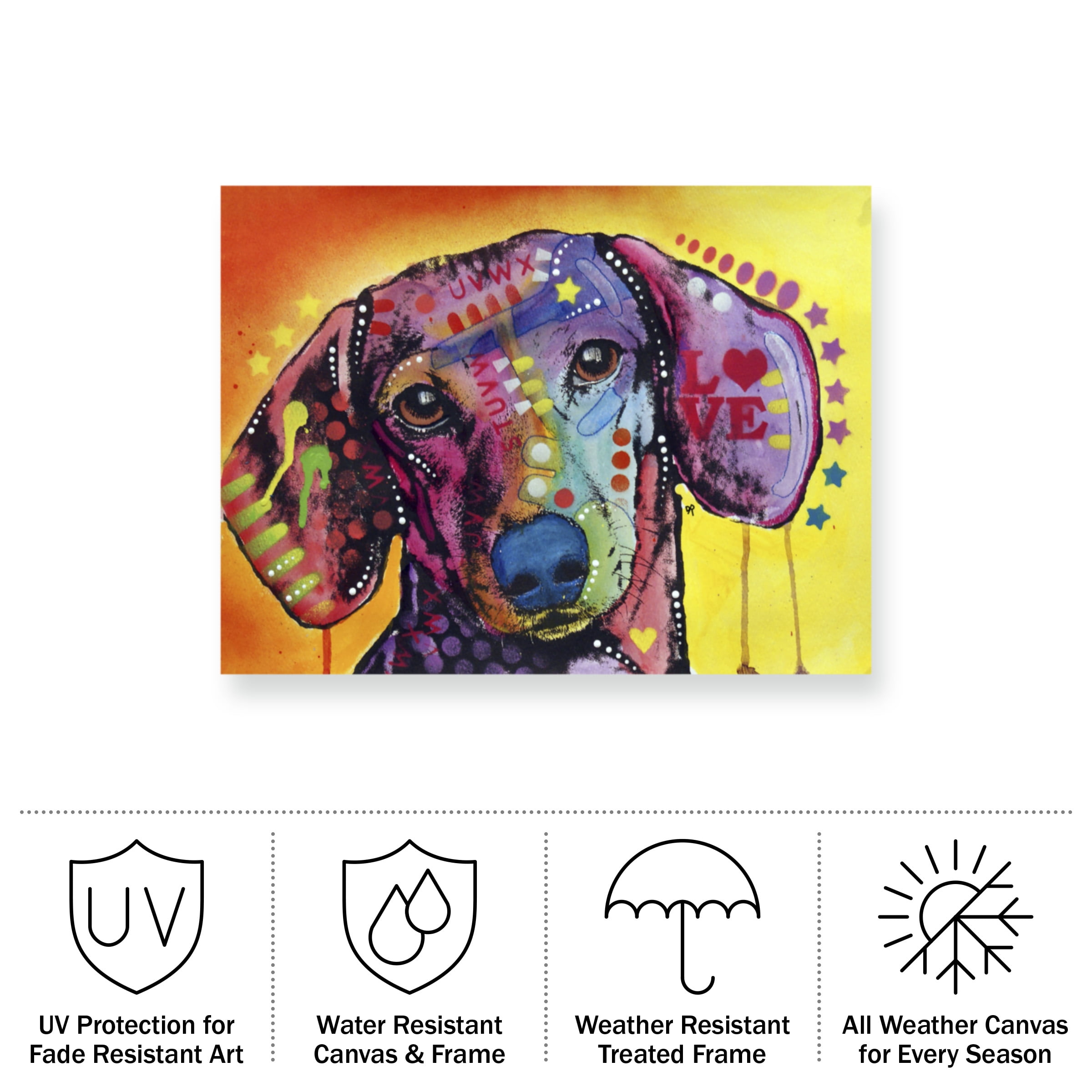 Dean Russo 'Tilt Dachshund Love' Outdoor Canvas 35x47