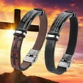 thumbnail image 5 of Inspirational Bracelet - Custom Stainless Steel & Leather Cross Bracelet - Religious Jewelry for Men Women, Christian Scripture Reminder with Bible Gift for Birthday, Father's Day, 5 of 7