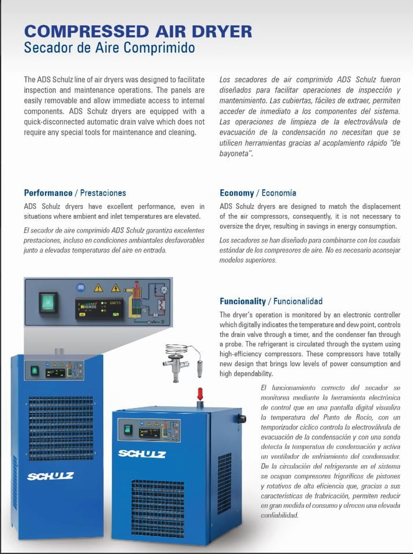 SCHULZ REFRIGERATED AIR COMPRESSOR DRYER: 20-25 CFM 115 VOLTS