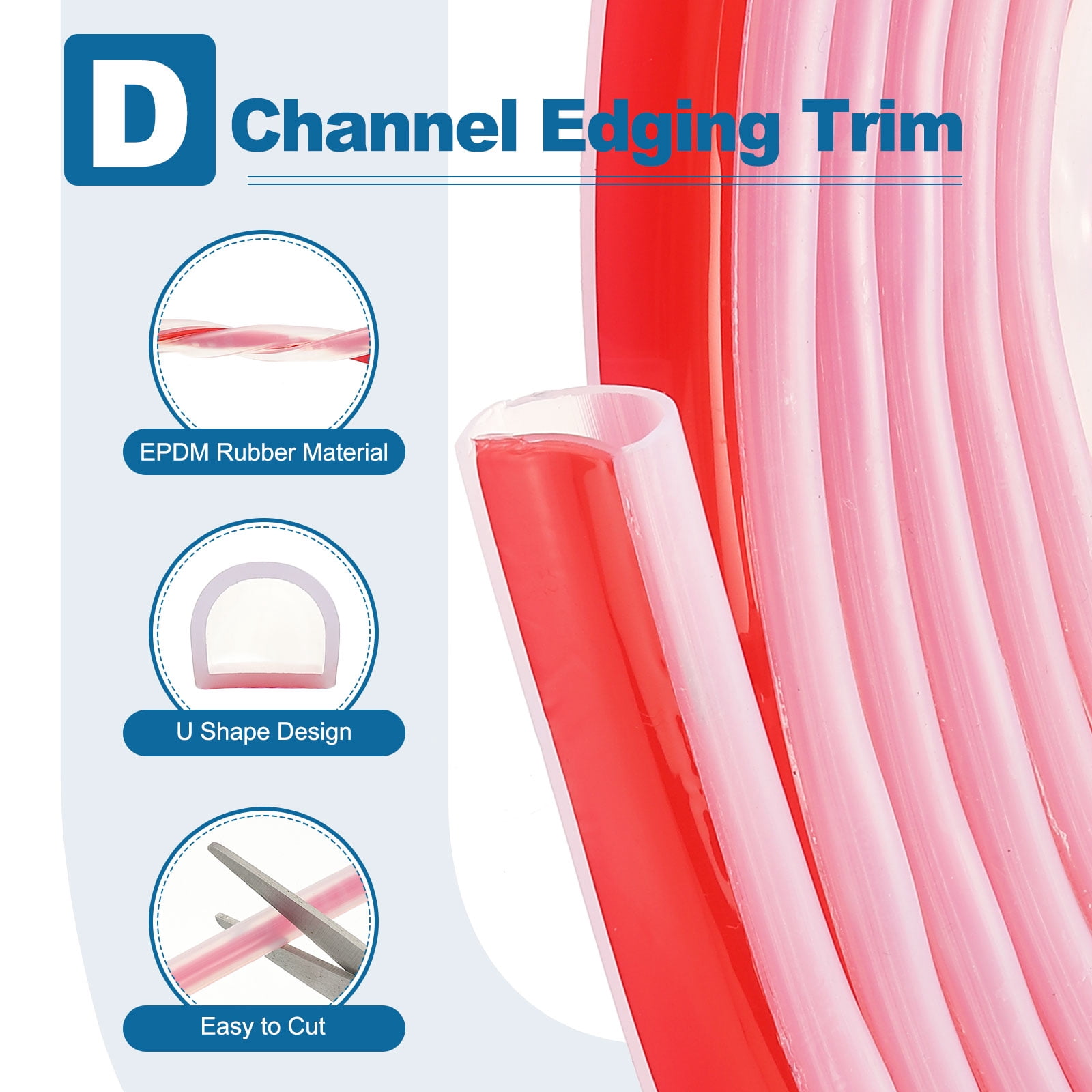 Uxcell Silicone Weather Stripping Door Seal, 19.7 ft D Shape Weather Stripping Self Adhesive Door Seal Strip for Door Frame, Window Sealing, Large Gap, 5.91"Wx0.39"Tx3.94H, Clear/Red
