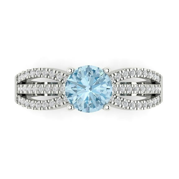 1.27 ct Round Cut Natural Swiss Blue Topaz Solitaire with Accents Engagement Ring for Women in 18K White Gold