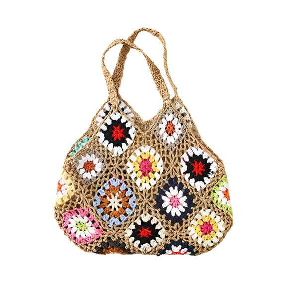GASTROPOD Women Tote Bag Floral Crochet Large Capacity Handmade Vintage Multicolor Hollow Out Handbag for Travel