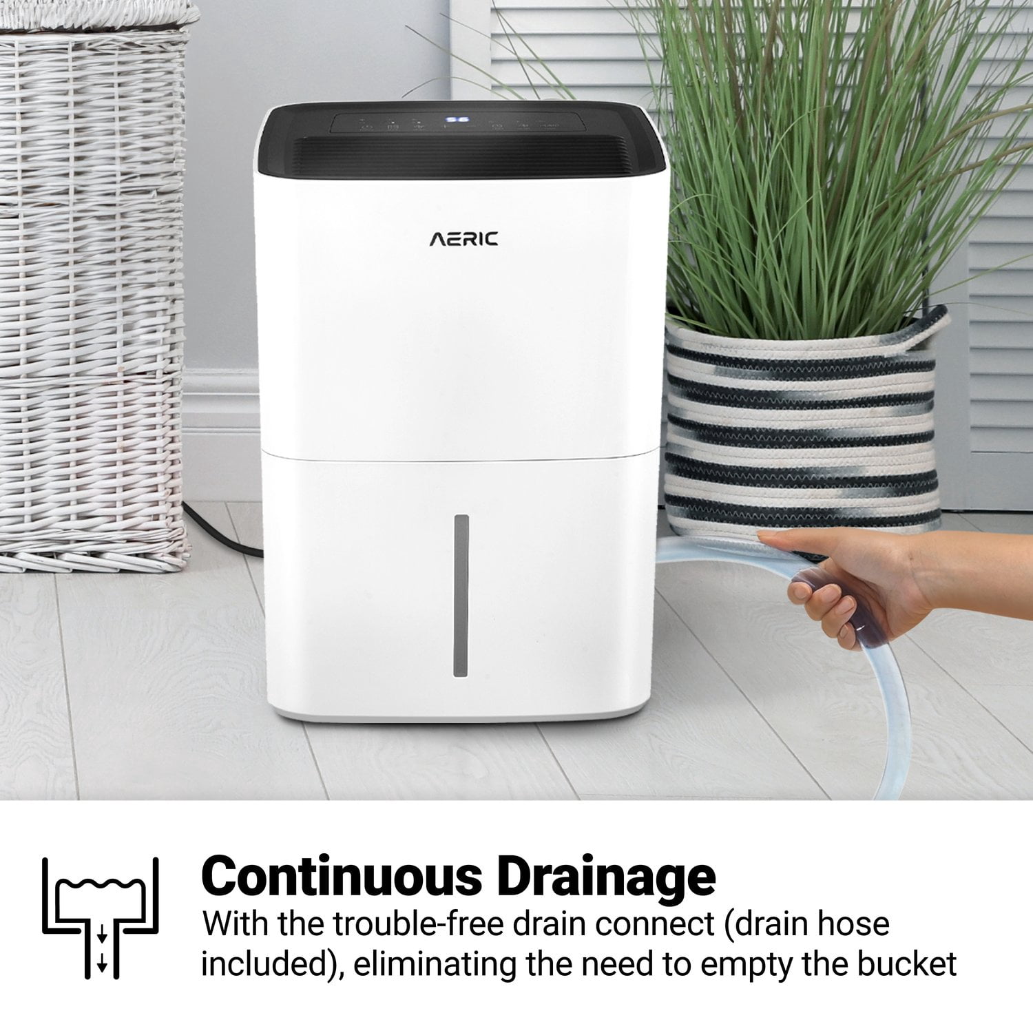 Aeric 50-Pint 4500 Sq Ft Portable Dehumidifier with Cooling Fan, Drain Hose & Pump, White, AERD501PF