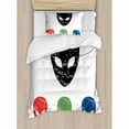 thumbnail image 3 of Outer Space Decor King Size Duvet Cover Set, Grunge Illustration of Surreal Alien Head with Motley Effects Threat Forms, Decorative 3 Piece Bedding Set with 2 Pillow Shams, Red Green, by Ambesonne, 3 of 3