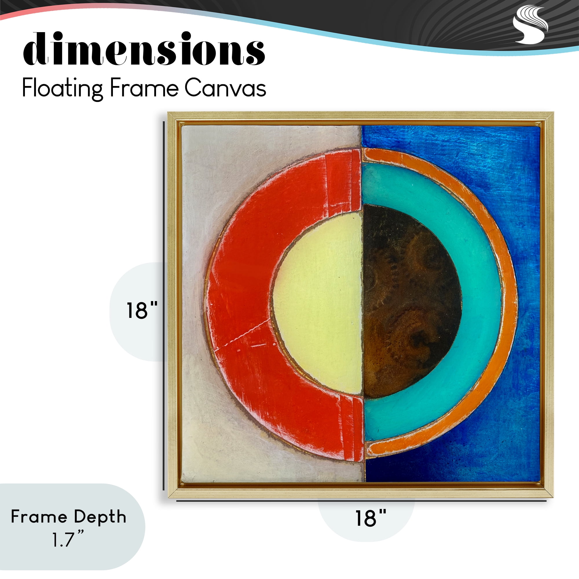 Stupell Industries Round Structured Color Block Gold Framed Floater Canvas Wall Art, design by Matthew Finger