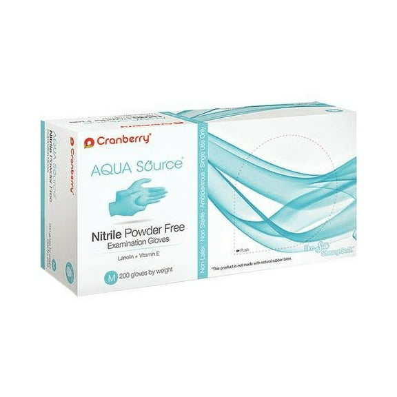 Cranberry 3447 Aqua Source Nitrile Examination Gloves Powder Free Medium 200/Bx