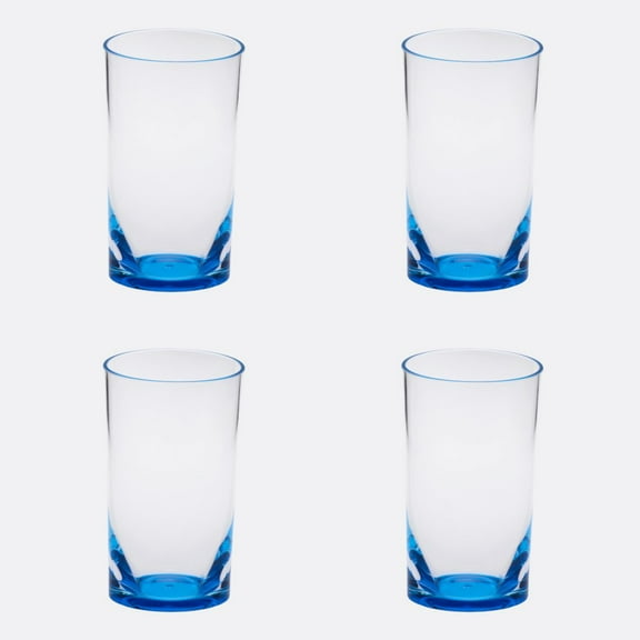 Set of Four Clear and Blue Acrylic Highball Glasses