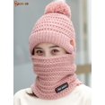 thumbnail image 2 of Spencer Womens Beanie Hat Winter Hat Scarf Mask Set Ladies Warm Earmuff Hat Cable Knitted Pom Pom Hats "Pink", 2 of 7