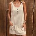 thumbnail image 5 of Timegard Summer Dresses for Women Scoop Neck Button Casual Sleeveless Short Modest Dress with Pockets, 5 of 8