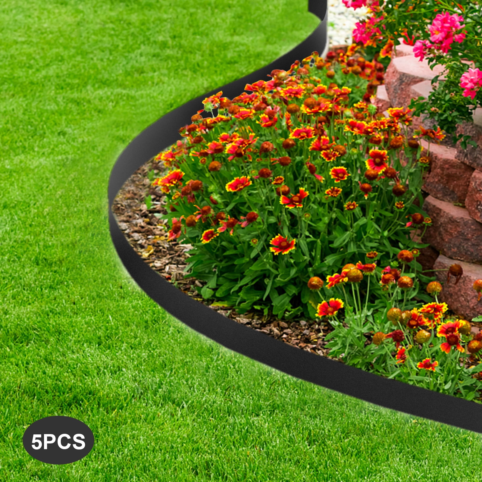 Wildnix Steel Landscape Edging 5 Pcs 3x39in, Flexible Lawn Edging for Garden Borders, Shock-Resistant, Easy Installation with Hinges and Protective Gloves for Outdoor Use