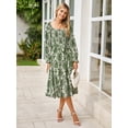 thumbnail image 4 of Vestido largo Simplee para mujer, manga larga, verde primaveral, floral, 4 of 6