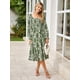 thumbnail image 4 of Vestido largo Simplee para mujer, manga larga, verde primaveral, floral, 4 of 6