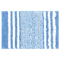 Unique Bargains Microfiber Bath Rugs Fluffy Striped Non-Slip Floor Mat Blue 16"x24"