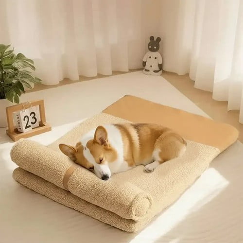 ShadeMart Sand Elevated & Thickened Pet Bed with Head Support, High-Quality Orthopedic Dog Bed Mattress, Comfort Curved Bolster for Neck & Head