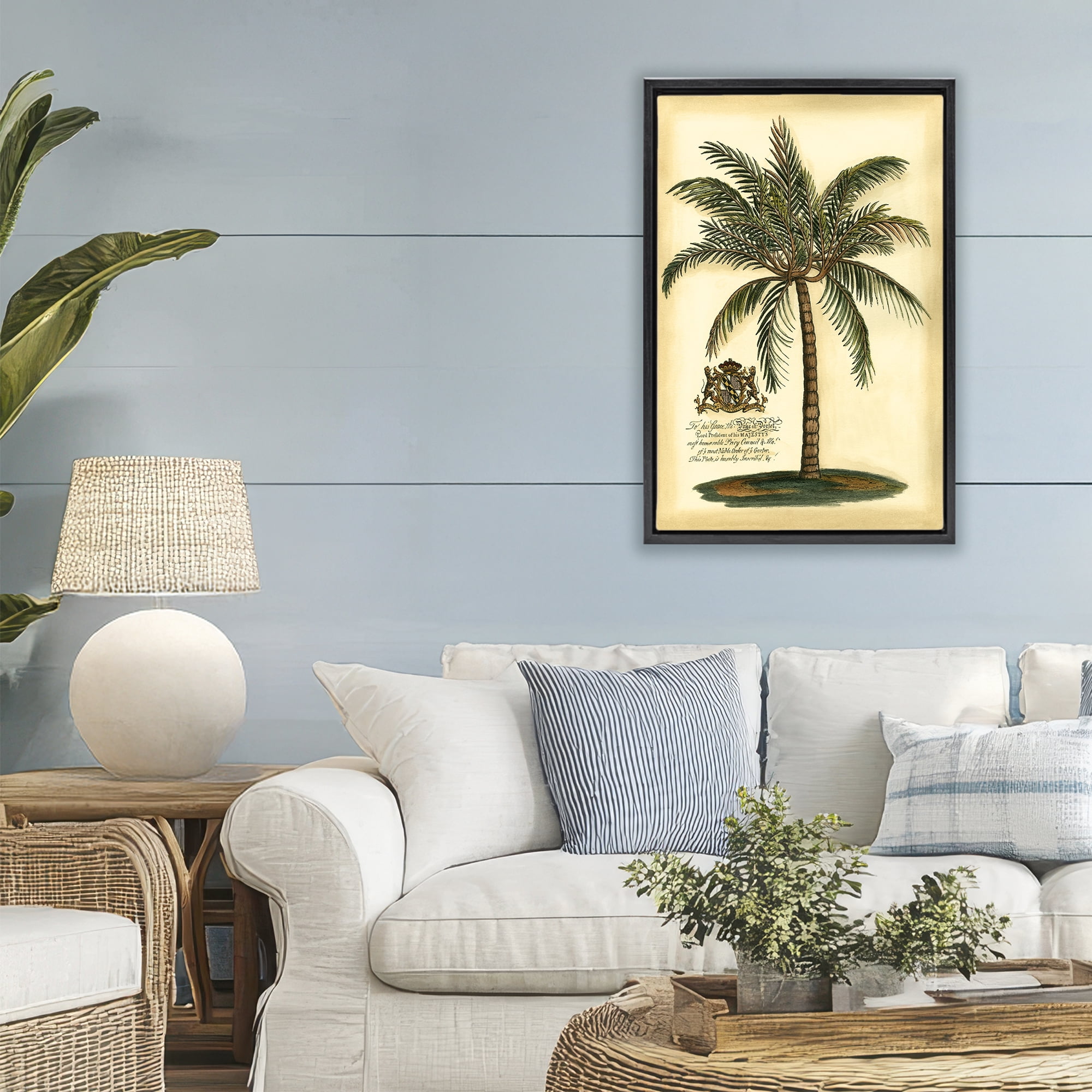 Stupell Industries British Colonial Palm Black Framed Floater Canvas Wall Art, design by Vision Studio